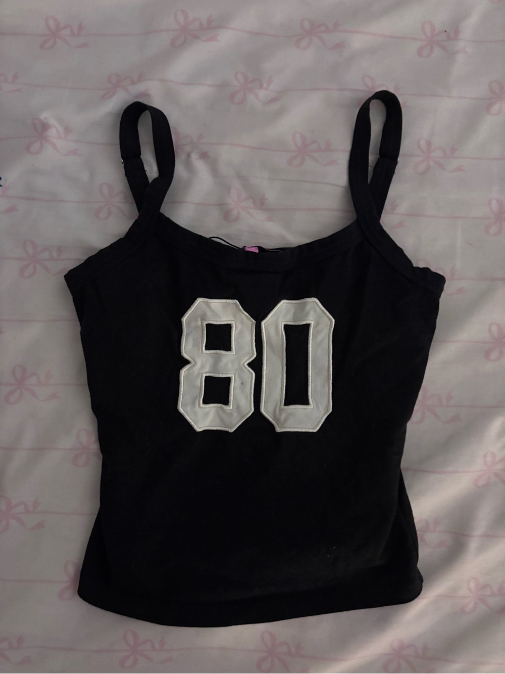 Edikted Black Spaghetti-Strap Tank Top with White '80' Graphic